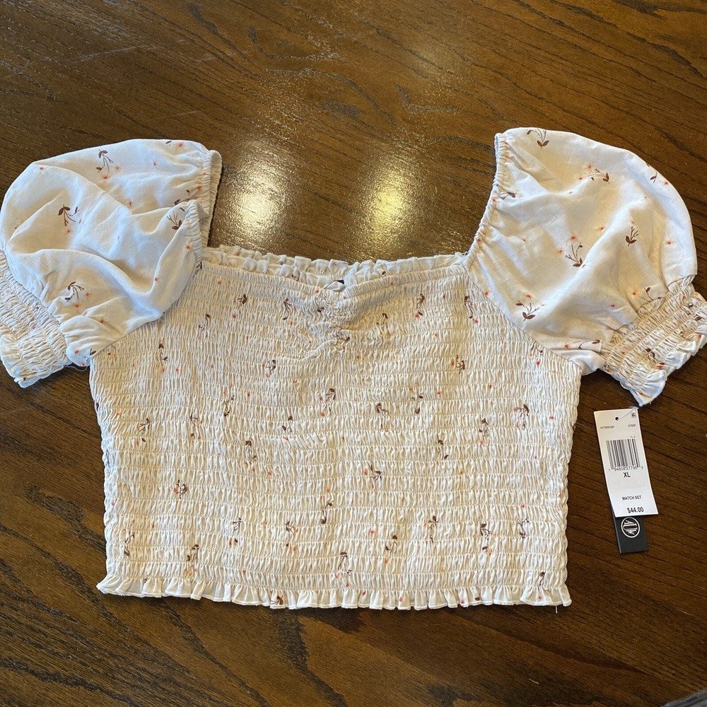 NWT As U Wish Women's Beige Tube Off Shoulder Cropped Smocked Mid Drift TOP ONLY